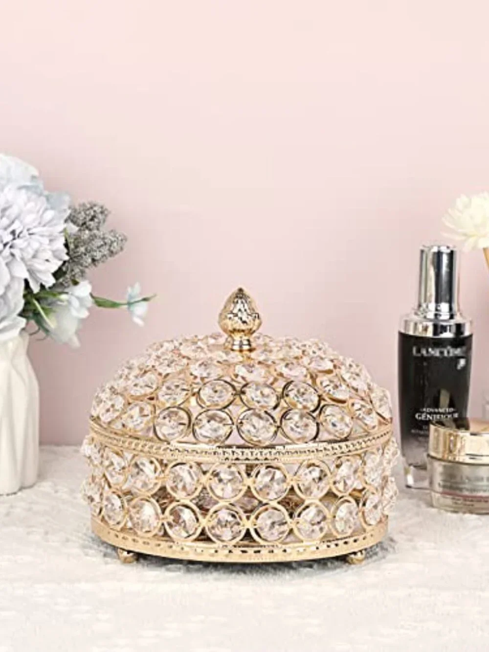 Gold Crystal Jewelry Box with Lid Luxury Trinket Organizer, X-Large | Mirrored T